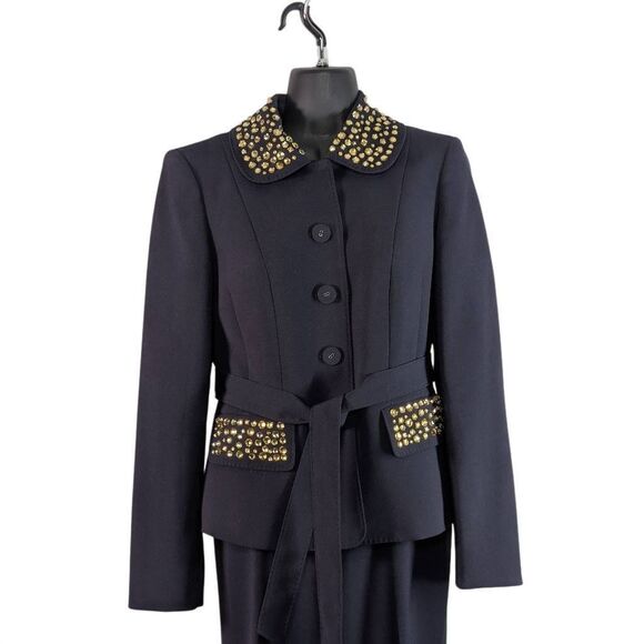 Anne Klein 2 XS Navy Suit Yellow Rhinestone Crystal Embellished VTG 1980s 1990 - Picture 3 of 11